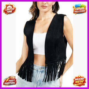 Faux Suede Fringe Vest Women's Western Cowgirl Top S-XXL